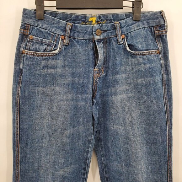 7 For All Mankind Flared Denim Jeans Mid Rise Dark Wash Size 30 Womens Blue - Picture 3 of 14